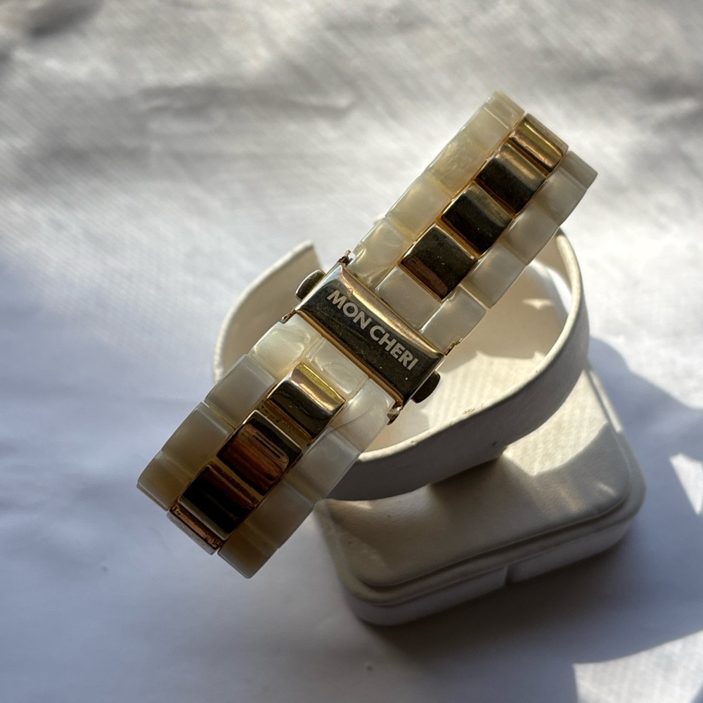 🟥Brand New Mon Cheri Gold & Cream Watch Band Bracelet, Handcrafted